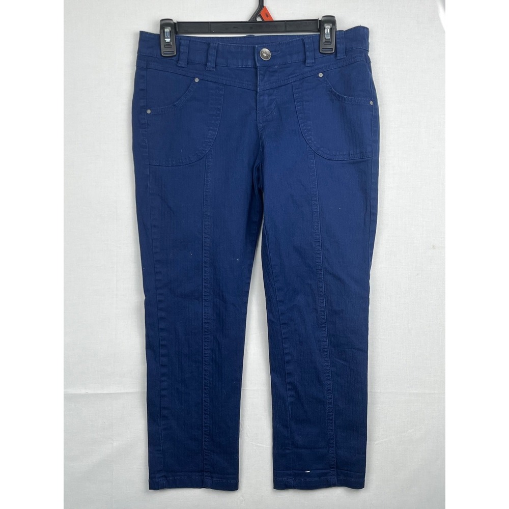 Style &‎ Co Petite Straight Leg Pants 8P Blue Cotton Stretch Seam Detail Casual